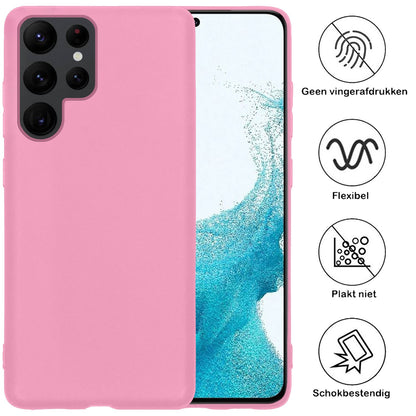 Forterra Samsung S22 Ultra Hoesje Siliconen Backcover Lichtgewicht - Lichtroze