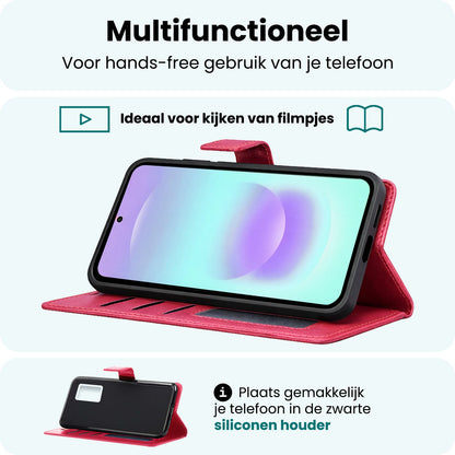 Forterra Samsung A37 Hoesje Bookcase Cover met Kaarthouder - Donkerroze