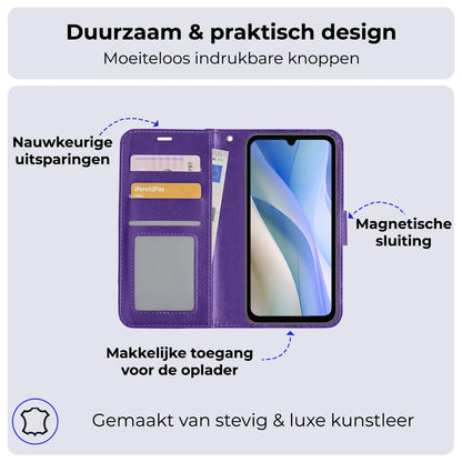 Forterra Samsung A15 Hoesje Bookcase Cover met Kaarthouder - Paars