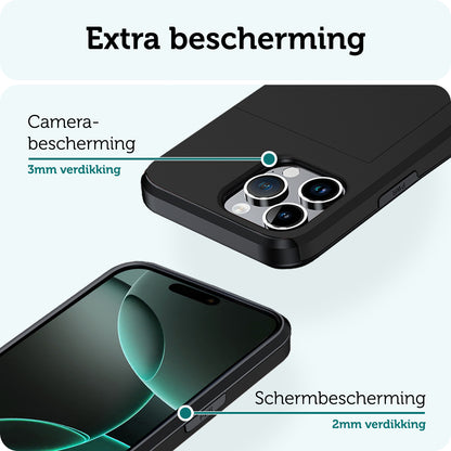 Forterra iPhone 16 Pro Hoesje Kaarthouder Hard Case Shockproof - Zwart