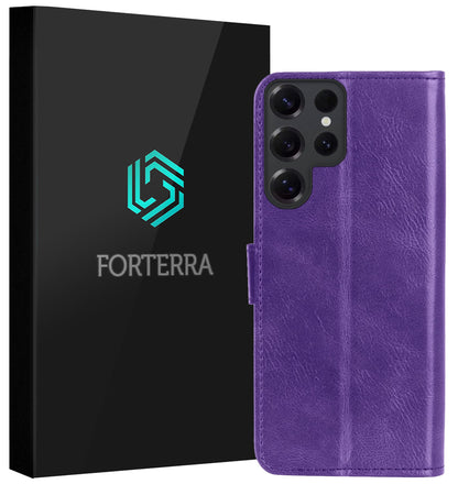Forterra Samsung S25 Ultra Hoesje Bookcase Cover met Kaarthouder - Paars