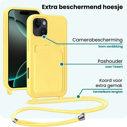 Forterra iPhone 16 Pro Hoesje Met Telefoonkoord en Pasjeshouder Siliconen - Geel