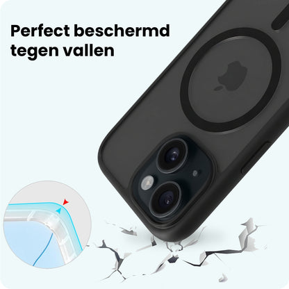 Forterra iPhone 15 Hoesje Geschikt voor Magsafe Backcover Shockproof - Zwart