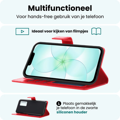 Forterra iPhone 17e Hoesje Bookcase Cover met Kaarthouder - Rood