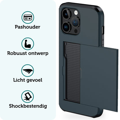 Forterra iPhone 15 Pro Hoesje Kaarthouder Hard Case Shockproof - Donkerblauw