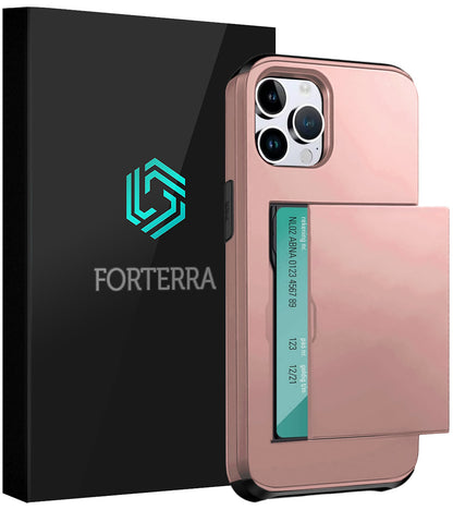 Forterra iPhone 16 Pro Hoesje Kaarthouder Hard Case Shockproof - Rosé goud