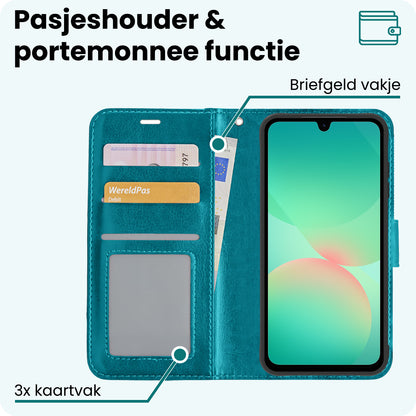 Forterra Samsung A26 Hoesje Bookcase Cover met Kaarthouder - Turquoise