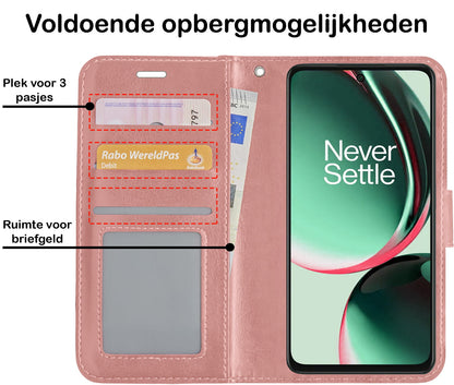Forterra OnePlus Nord CE 3 Lite Hoesje Bookcase Cover met Kaarthouder - Rosé goud