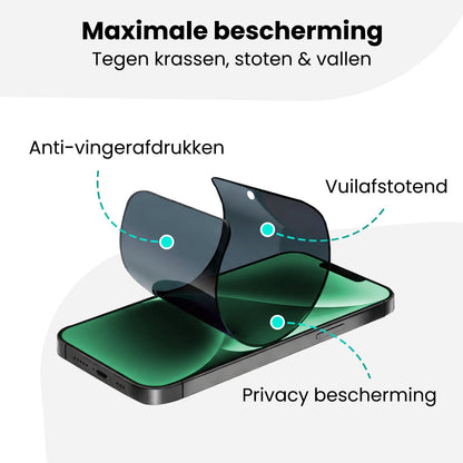 Forterra Privacy Screenprotector Geschikt voor Apple iPhone 14 - Met Installatie Kit - Privacy - Beschermglas - Flexibel Glas - Tempered Glass - Screen Protector