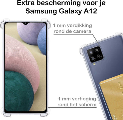 Forterra Samsung A12 Hoesje Kaarthouder Backcover Shockproof - Transparant