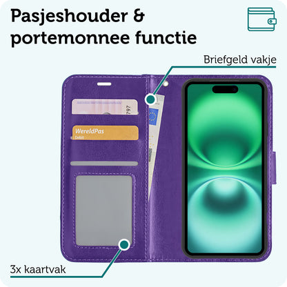 Forterra iPhone 16 Hoesje Bookcase Cover met Kaarthouder - Paars