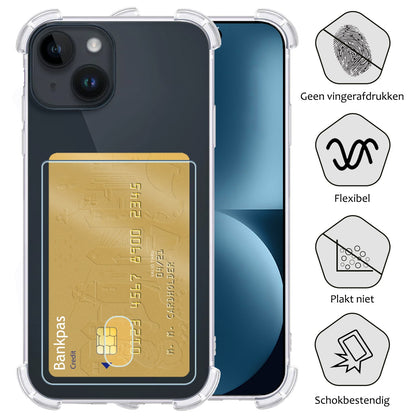 Forterra iPhone 15 Hoesje Kaarthouder Backcover Shockproof - Transparant
