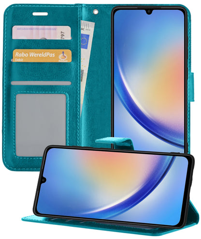 Forterra Samsung A34 Hoesje Bookcase Cover met Kaarthouder - Turquoise