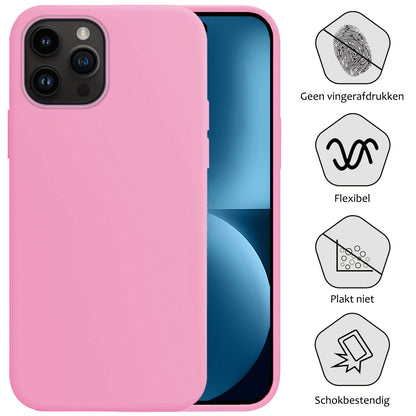 Forterra iPhone 15 Pro Hoesje Siliconen Backcover Lichtgewicht - Lichtroze