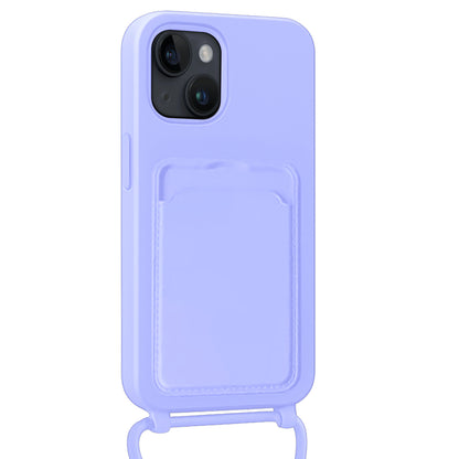 Forterra iPhone 14 Hoesje Met Telefoonkoord en Pasjeshouder Siliconen - Lila