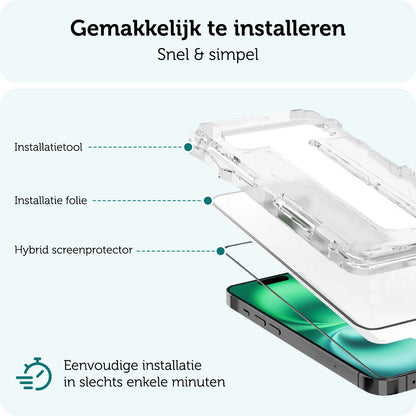 Forterra iPhone 16 Plus Screenprotector Flexibel Glas met Installatieframe