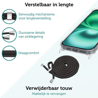 Forterra iPhone 16 Plus Hoesje met Koord Backcover Shockproof - Transparant