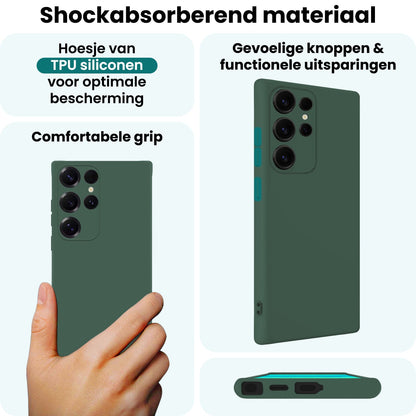Forterra Samsung S25 Ultra Hoesje Siliconen Backcover Lichtgewicht - Donkergroen