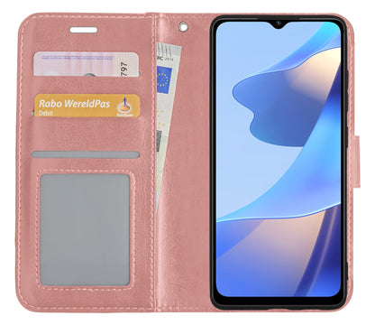 Forterra OPPO A16 Hoesje Bookcase Cover met Kaarthouder - Rosé goud