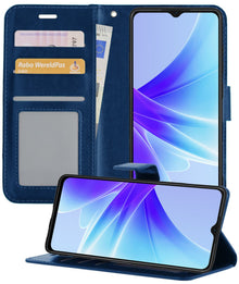 Forterra OPPO A57 Hoesje Bookcase Cover met Kaarthouder - Donkerblauw