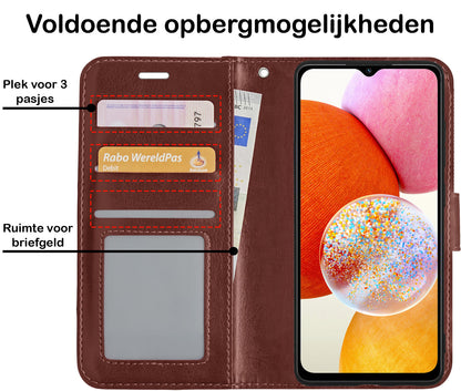 Forterra Samsung A14 Hoesje Bookcase Cover met Kaarthouder - Bruin