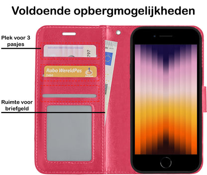 Forterra iPhone SE 2022 Hoesje Bookcase Cover met Kaarthouder - Donkerroze