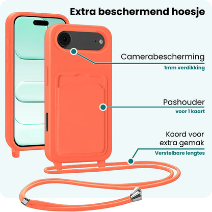 Forterra iPhone Air Hoesje Met Telefoonkoord en Pasjeshouder Siliconen - Papaya