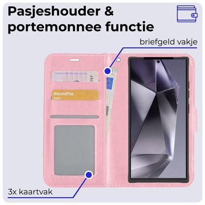 Forterra Samsung S24 Ultra Hoesje Bookcase Cover met Kaarthouder - Lichtroze