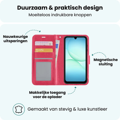 Forterra Samsung A17 Hoesje Bookcase Cover met Kaarthouder - Donkerroze