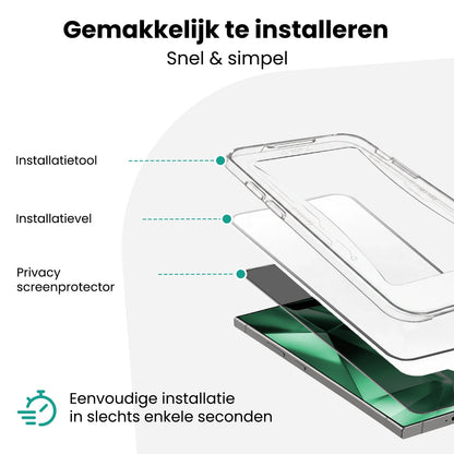 Forterra Privacy Screenprotector Geschikt voor Samsung Galaxy S24 Ultra - Met Installatie Kit - Privacy - Beschermglas - Flexibel Glas - Tempered Glass - Screen Protector