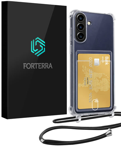 Forterra Samsung A57 Hoesje Kaarthouder met Koord Backcover Shockproof - Transparant