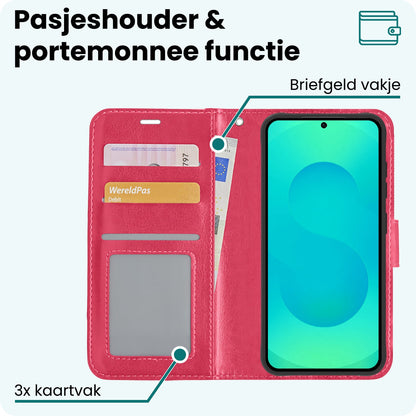 Forterra Samsung S25 Hoesje Bookcase Cover met Kaarthouder - Donkerroze