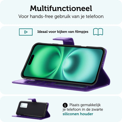 Forterra iPhone 16 Hoesje Bookcase Cover met Kaarthouder - Paars