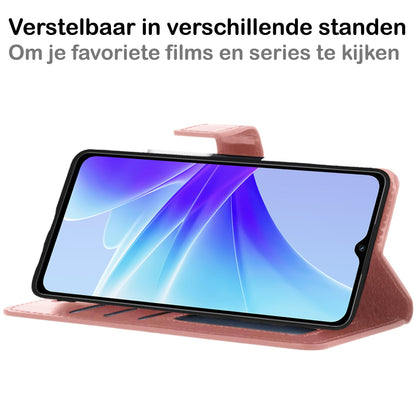 Forterra OPPO A17 Hoesje Bookcase Cover met Kaarthouder - Rosé goud