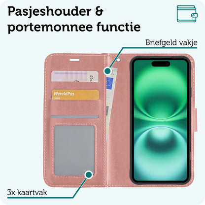 Forterra iPhone 16 Hoesje Bookcase Cover met Kaarthouder - Rosé goud