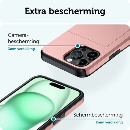 Forterra iPhone 15 Pro Max Hoesje Kaarthouder Hard Case Shockproof - Rosé goud