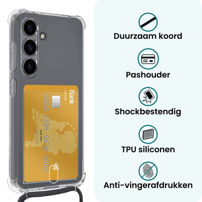 Forterra Samsung S25 Hoesje Kaarthouder met Koord Backcover Shockproof - Transparant