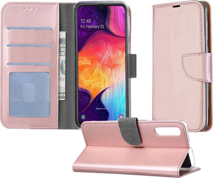 Forterra Samsung Galaxy A50 Hoesje Bookcase Cover met Kaarthouder - Rosé goud