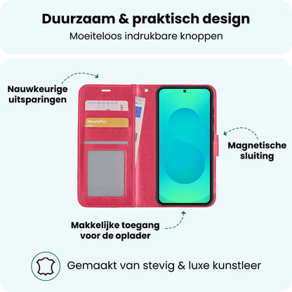 Forterra Samsung S25 Hoesje Bookcase Cover met Kaarthouder - Donkerroze