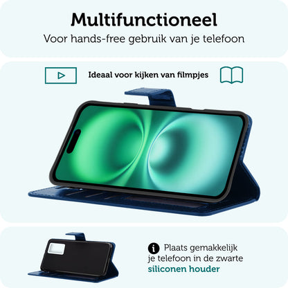Forterra iPhone 16 Hoesje Bookcase Cover met Kaarthouder - Donkerblauw
