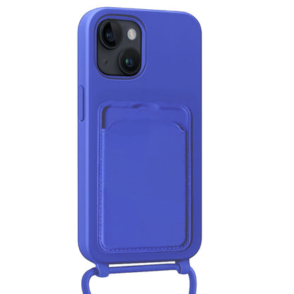Forterra iPhone 15 Plus Hoesje Met Telefoonkoord en Pasjeshouder Siliconen - Felblauw