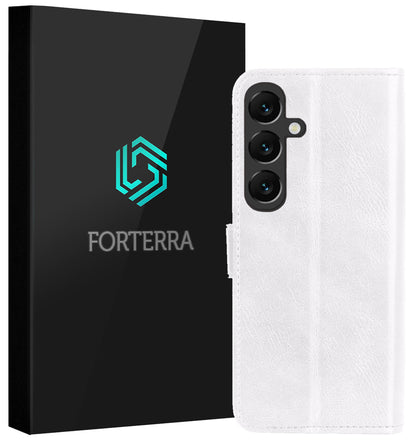 Forterra Samsung S25 Hoesje Bookcase Cover met Kaarthouder - Wit