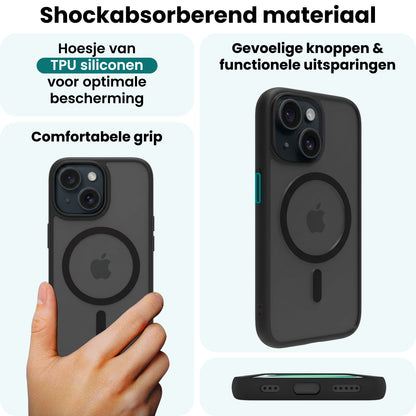 Forterra iPhone 15 Hoesje Geschikt voor Magsafe Backcover Shockproof - Zwart