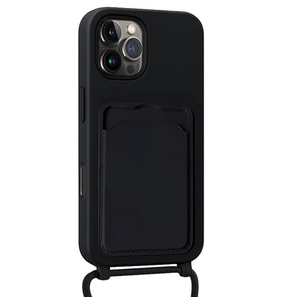 Forterra iPhone 16 Pro Hoesje Met Telefoonkoord en Pasjeshouder Siliconen - Zwart