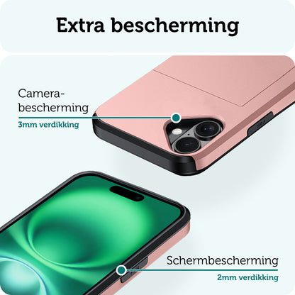Forterra iPhone 16 Plus Hoesje Kaarthouder Hard Case Shockproof - Rosé goud