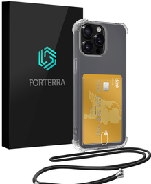 Forterra iPhone 11 Pro Max Hoesje Kaarthouder met Koord Backcover Shockproof - Transparant