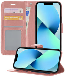 Forterra iPhone 14 Hoesje Bookcase Cover met Kaarthouder - Rosé goud