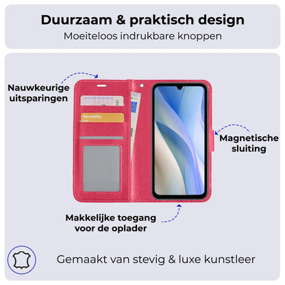 Forterra Samsung A15 Hoesje Bookcase Cover met Kaarthouder - Donkerroze