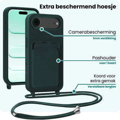 Forterra iPhone Air Hoesje Met Telefoonkoord en Pasjeshouder Siliconen - Donkergroen