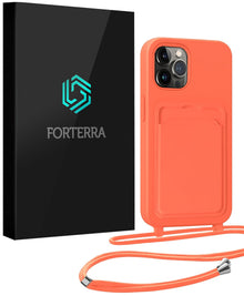 Forterra iPhone 13 Pro Hoesje Met Telefoonkoord en Pasjeshouder Siliconen - Papaya